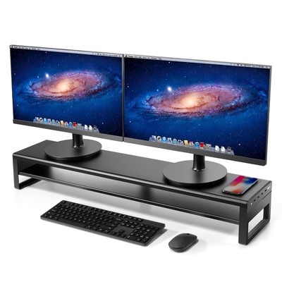 2 Tiers Dual Monitor Stand Aluminum Monitor Riser with Wireless Charging and ...