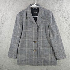 Madewell Glen Plaid Blazer Coat Navy Tan Wool Blend Size S Two Button Jacket