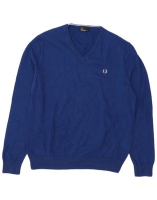 Fred Perry Herren V-Neck Pullover Pulli XL Blau Wolle DR13