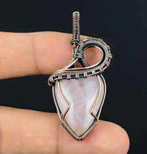 Rose Quartz Handmade Gemstone Copper Wire Wrapped Amazing Pendant Jewelry