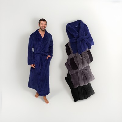 Mens Robe Big and Tall S/M Ross Michaels - Long Plush Fleece Bath Robe Blue NWT
