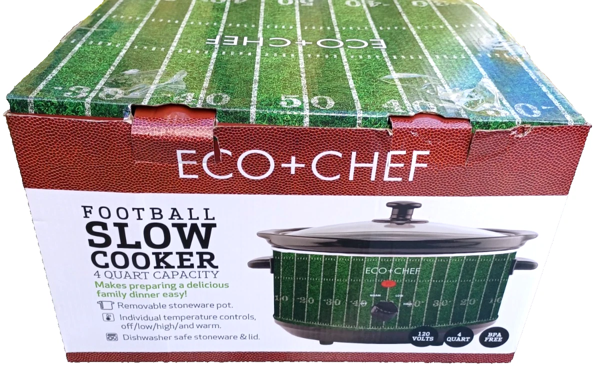 ECO CHEF 4 QUART FOOTBALL Shaped SLOW COOKER Tailgate Game Day, NEW IN BOX
