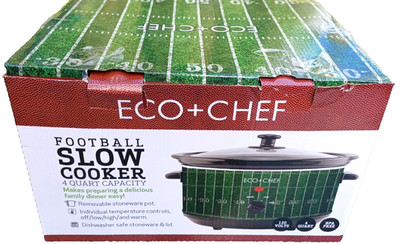 ECO CHEF 4 QUART FOOTBALL Shaped SLOW COOKER Tailgate Game Day, NEW IN BOX