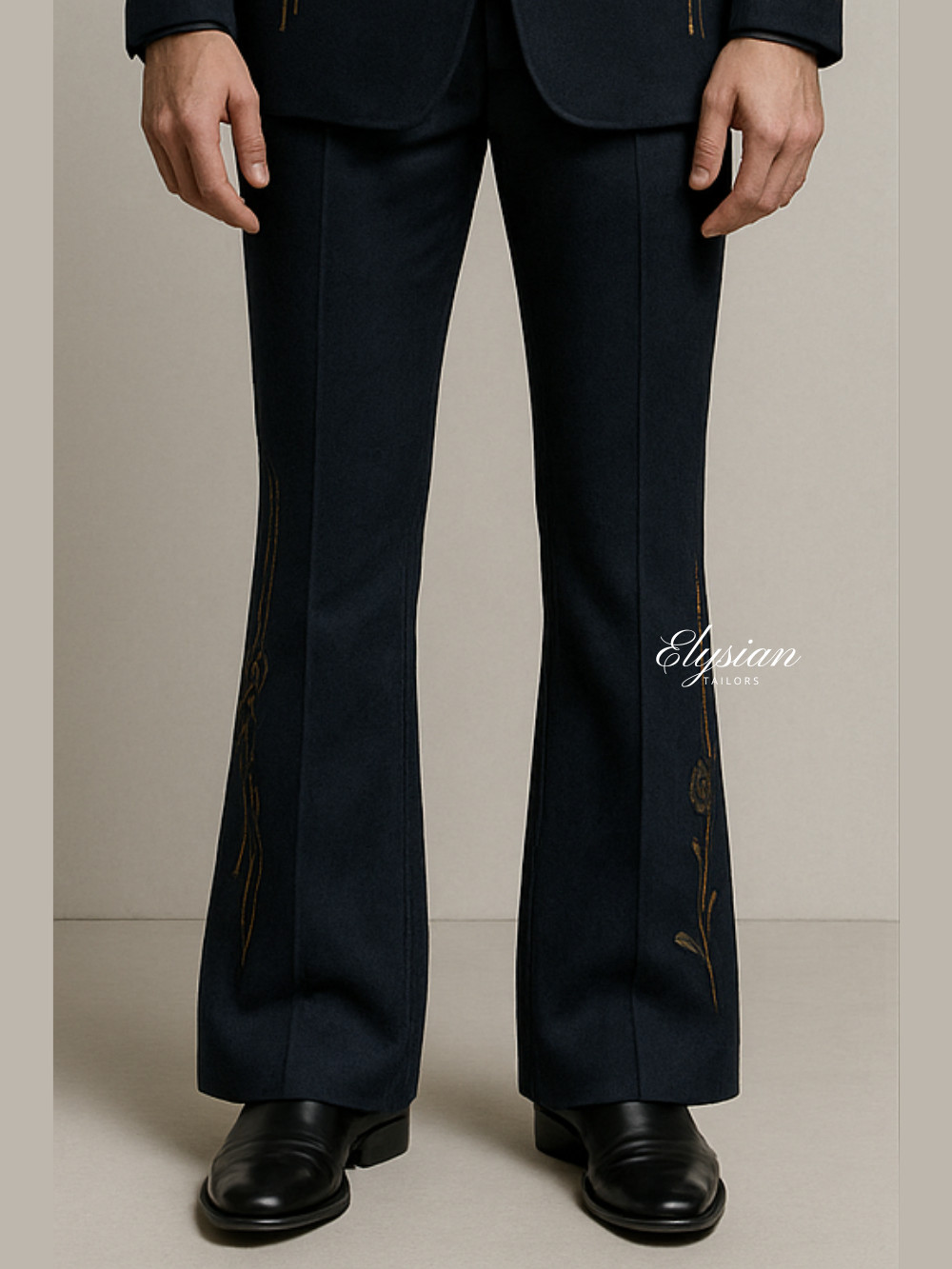 Midnight Mosaic Embroidered Suit with Artistic Florals and Geometric Motifs image 6