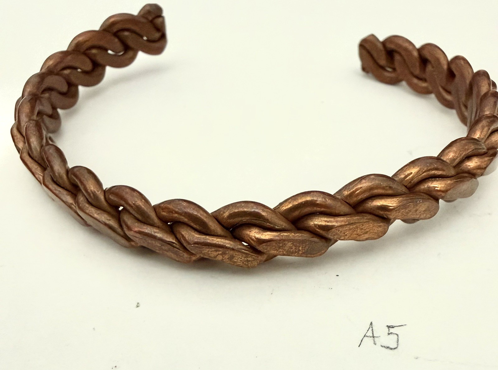 Vintage Solid Copper Twisted Rope Cuff Bracelet U… - image 1