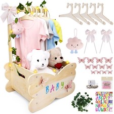 Wooden Baby Shower Crate Closet, Baby Shower Basket with Handle Hangers Butte...