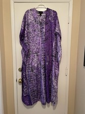 Ashro Women's Free Size Purple Long Kaftan Dress Side Slit Flutter Sleeves Satin