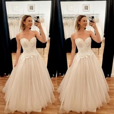 Simple Wedding Dresses Sweetheart Lace Applique Tulle White Ivory Bridal Gowns