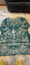 Embroidered Teal Long Sleeve Kurta with Floral Patterns
