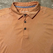 Tommy Bahama Polo Shirt Mens Large Orange Delray 4 Way Stretch Golf Floral
