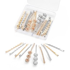 20pcs Rhinestone Bobby Pins, Jeweled Hair Pins Gold Silver 5 Designs