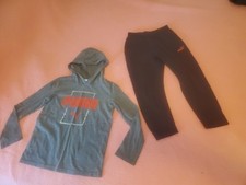 Puma Youth Boys 2 Piece Hoodie Shirt Jogger Set Black Gray Size S 7/8