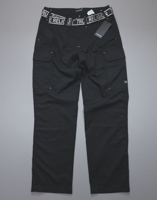 True Religion Jeans Belted Logo Cargo Pants Jet Black Pockets