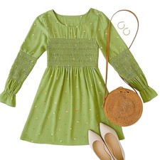 Urban Outfitters Mabel Green Floral Smocked Mini Dress L 3/4 Sleeve Cottagecore