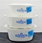 3 VTG Corning Ware Blue Cornflower Casserole Dishes with Pyrex Lids