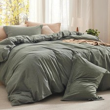 Comforter Set Queen Size Grayish Olive Green Cotton Fabric W/ Microfiber Inner