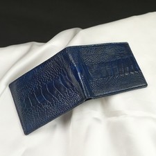 Navy Blue Ostrich Leather Bifold Wallet Genuine Ostrich Leg Skin Card Wallet