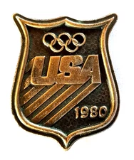 VTG 1980 USA Olympic Belt Buckle Shield Crest for 2" Belt Bergamot Brass Works