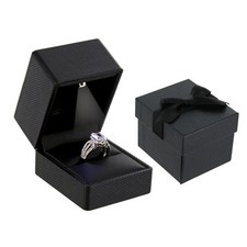 LED Pebble Black Ribbon Ring Box Pebble Texture Black Faux Leather Interior