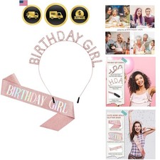 Birthday Crown and Sash Set for Women - Glitter Birthday Girl Sash, Rose-Gold...