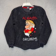 Disney Always Grumpy Fleece Sweater Girls Large Black Embroidered Long Sleeve