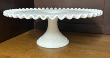 Fenton Cake Stand White Milk Glass Hobnail Ruffled Pedestal Vintage 13&rdquo;