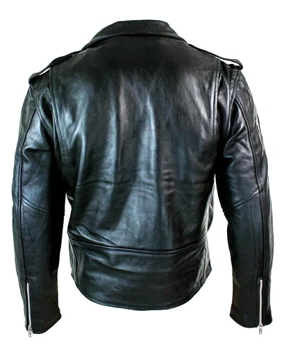 Men's Motorcycle Leather jacket Genuine Buffalo Skin Brando Style Black Biker image 5