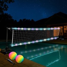 Pool Volleyball Net Set with LED Lights,Volleyball Net with Weighted Bases an...