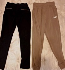 Lot Of 2 Girls Place Black W Zipp Pockets Leggings Beigh Puma Sweatpants Sz 12
