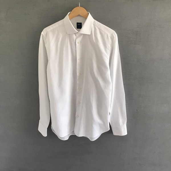 Men Boggi Milano Shirt White Cotton/Linen 40 /L /