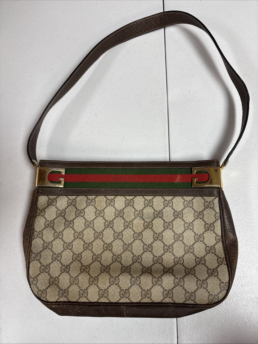 Vintage GUCCI GG柄 ショルダーバッグ ブラウン Old Gucci GG pattern monogram Sherry shoulder bag brown Vintage | eBay
