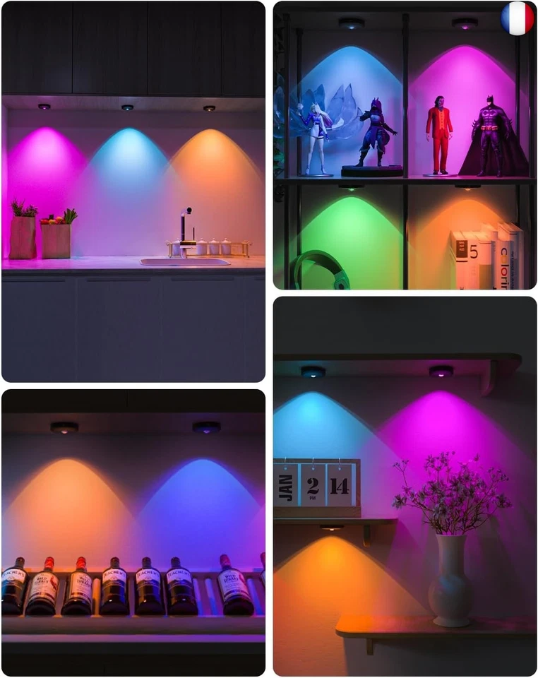 WILLED RGB Rechargeable Spot Led Sans Fil, Rgb Led Sans fil avec - Photo 3/4