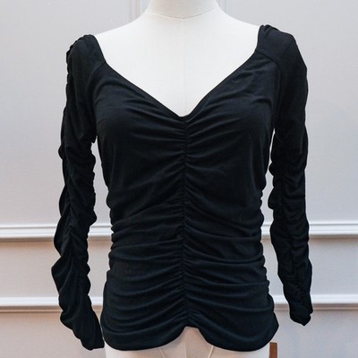 NWT Reformation Womens L Esra Queen Anne Neck Top Black Ruched Whimsy Goth
