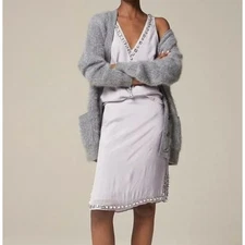 J.Crew Collection Knee Length Organza Slip Skirt Jewels Misty Grey US 8 NWT