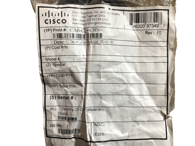 Cisco CAB-C19-CBN Cisco 72-4129-02 Cabinet Jumper Netzkabel 250VAC 16A