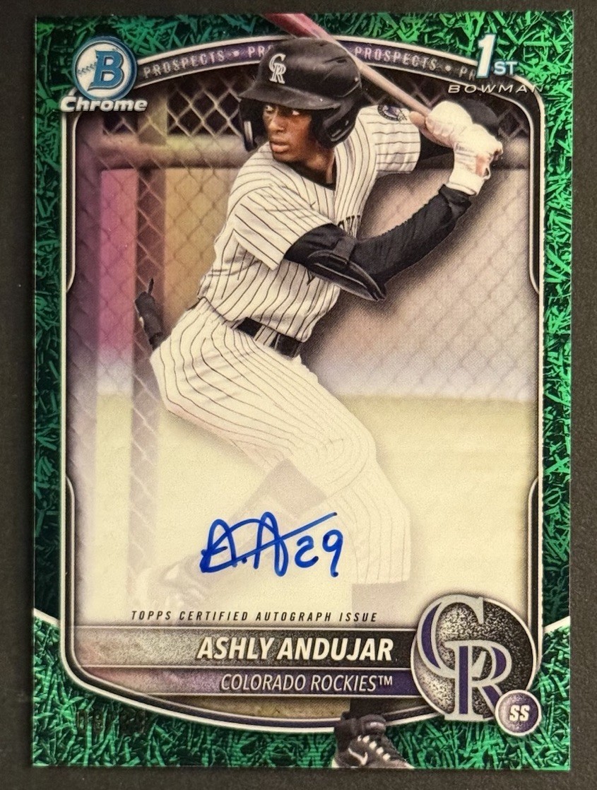 2025 Bowman Chrome Ashly Andujar Green Grass Auto /99 1st #CPA-AA RC Rockies