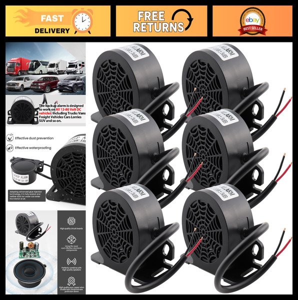 Super Loud 110dB Backup Alarm 12V-80V Waterproof Heavy-Duty Beeper for Trucks, V