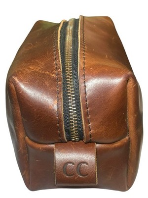UNBRANDED Genuine Leather Brown Toiletry Travel Dopp Kit Bag CB Monogram