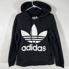 Adidas Hoodie Womens Size Small Black Trefoil Originals Pullover Drawstring