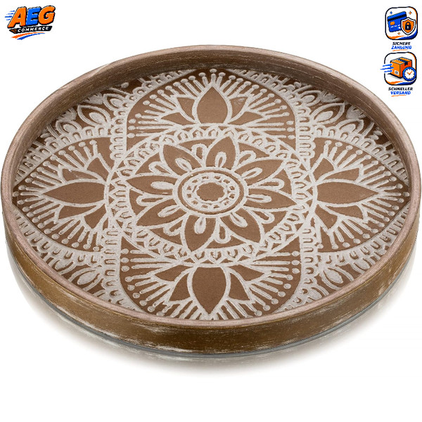 Holztablett Rund 30Cm Braun Vintage Deko Serviertablett Tischdeko Boho Shabby-image
