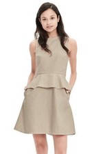 Banana Republic Linen Blend Peplum Burlap Dress 4 Raw Hem Preppy Neutral Twee