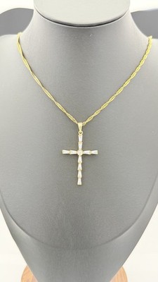 ROSS SIMONS GOLD VERMEIL STERLING & CZ CROSS PENDANT &  24'' CHAIN
