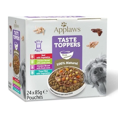 24 x 85g Applaws Taste Toppers Wet Dog Food Pouch Variety Broth Selection