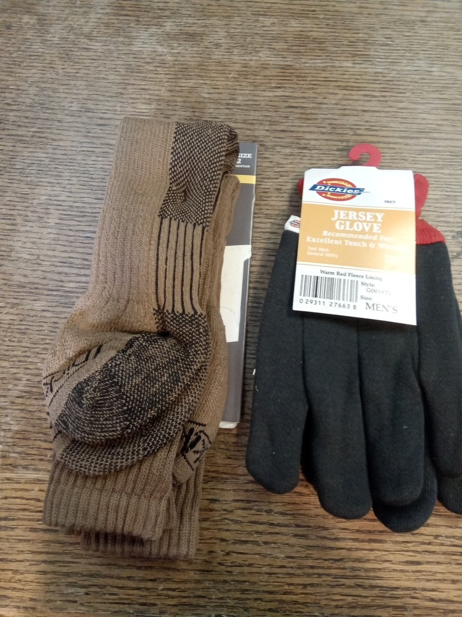 3 Pair Dickies Boot Work Sock Brown 6-12 And Pair Of Jersey Glove