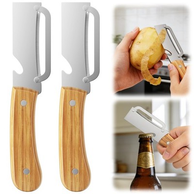2-in-1 Multi-Functional Vegetable Peeler w/Wood Handle & Bottle Opener (2pcs)