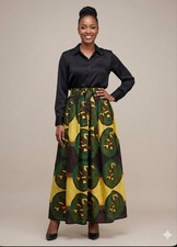 Women's Boho Printed Yellow Green Maxi Skirt Cotton