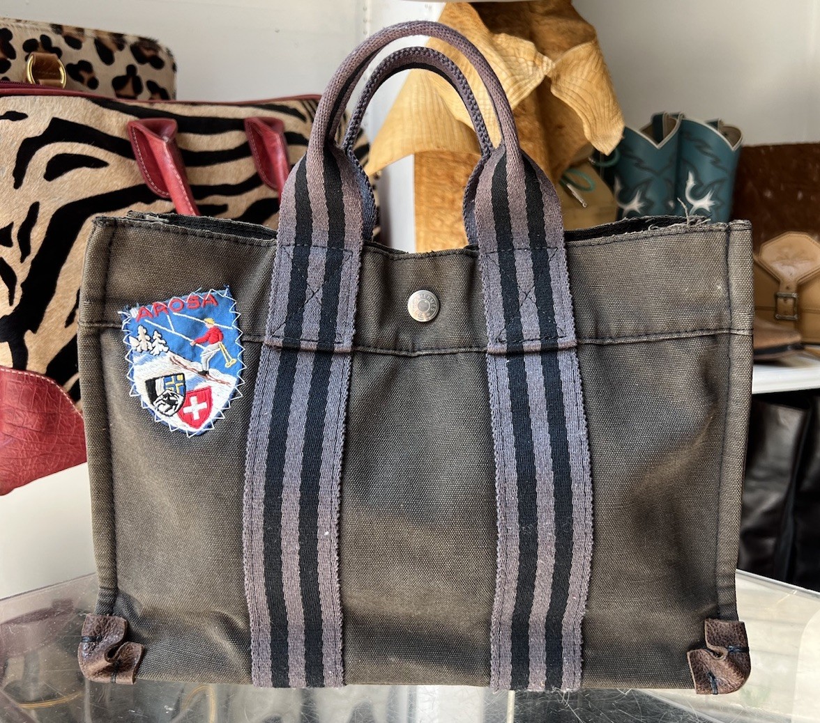 Hermes Paris Vintage Custom Green Mini Tote Bag Riri Zipper Swiss