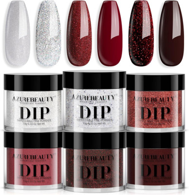 AZUREBEAUTY Valentine's Dip Powder Set,6 Colors Amber Red Glitter Grey 