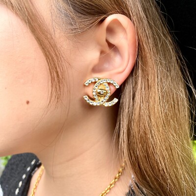 Auth CHANEL Rhinestone Classic Coco Mark Gold-Plated Turn Lock