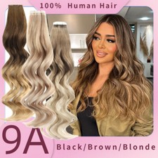 Thick Tape In Remy Human Hair Extensions Full Head Straight Black/Brown/Blonde